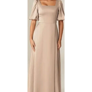 AW BRIDAL 2 XS Taupe Etta Satin Bridesmaid Prom Party A-line Maxi Dess New B100